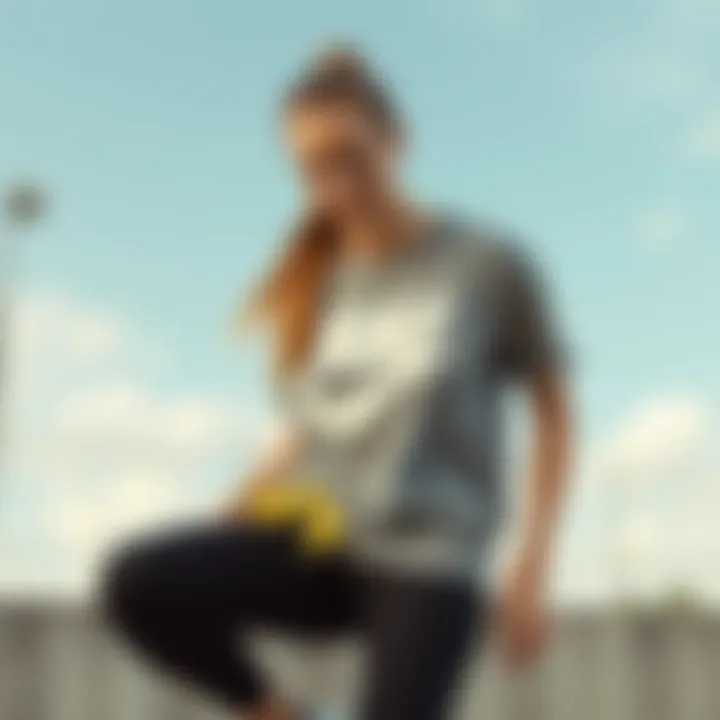 A model wearing a stylish Nike graphic tee while engaging in an athletic activity, highlighting both fashion and functionality.