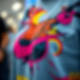 A close-up view of the intricate designs on a Nike graphic tee, showcasing vibrant colors and patterns.