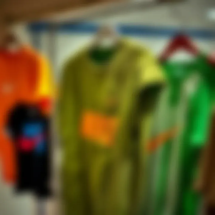 A vibrant display of Nike graphic tees made from sustainable materials, reflecting eco-friendly fashion trends.