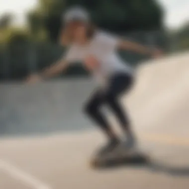 A female skate ambassador in action, demonstrating skill and style at a skate park.