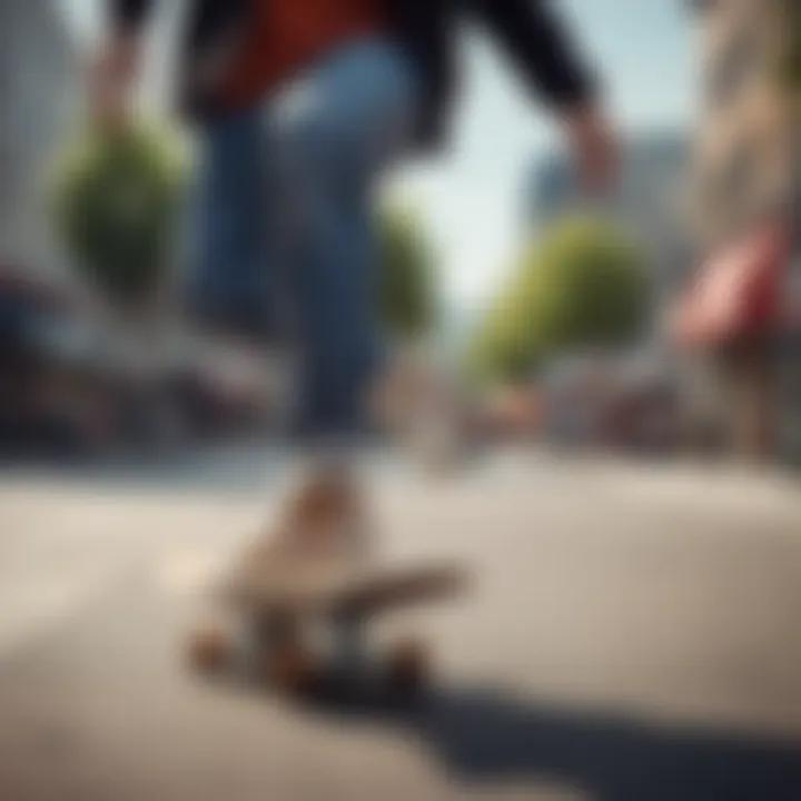 A person riding a skateboard showcasing their Nike Blazers