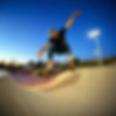 Iconic team riders performing tricks at a skatepark