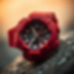 Close-up view of the G-Shock Adrenaline Red highlighting its unique design