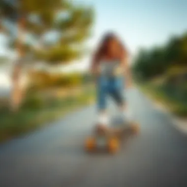 A stylish girly longboard in action on a scenic path