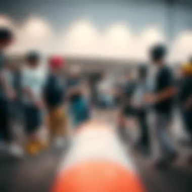 A diverse group of skaters discussing their experiences with GPro skates at a skateboarding event