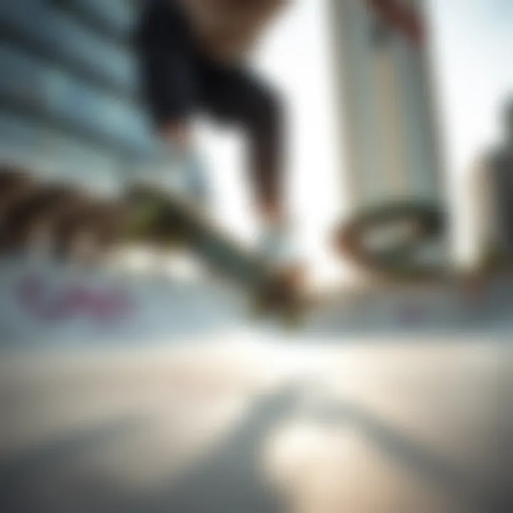 Skater performing tricks with GPro skates in an urban skate park