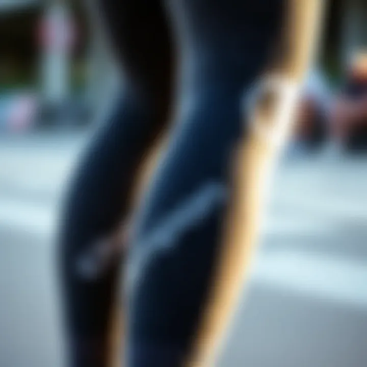 Close-up of the fabric texture of gray champion leggings highlighting comfort and flexibility