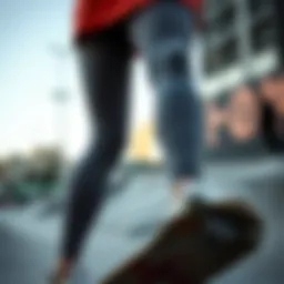 Stylish gray champion leggings showcased in an urban skate park setting