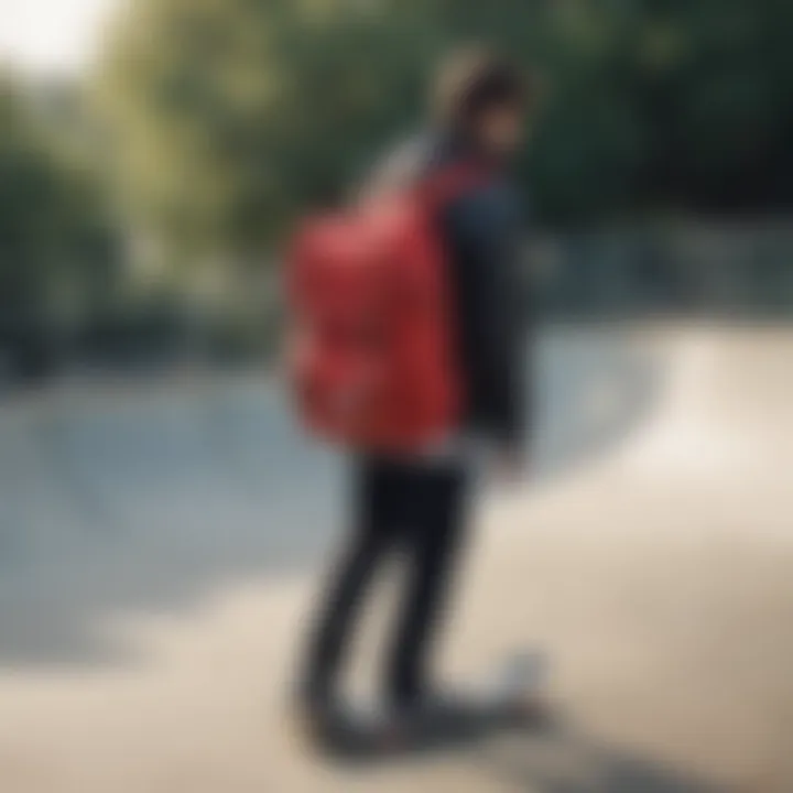 Skater using the Herschel Mid Backpack at a skate park