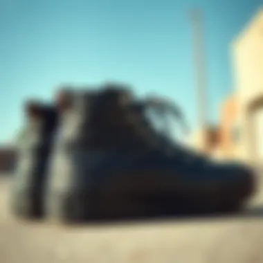 Historical advertisement featuring high lugged black Converse shoes