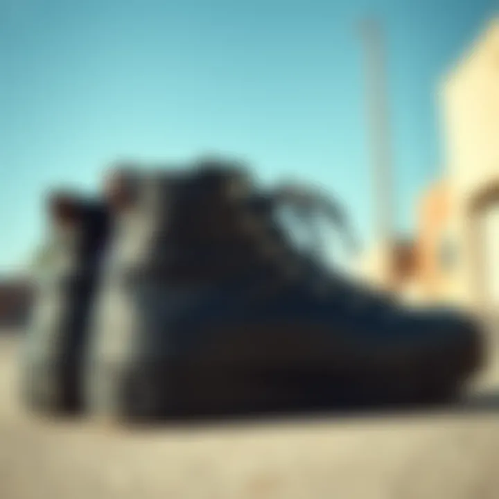 Historical advertisement featuring high lugged black Converse shoes