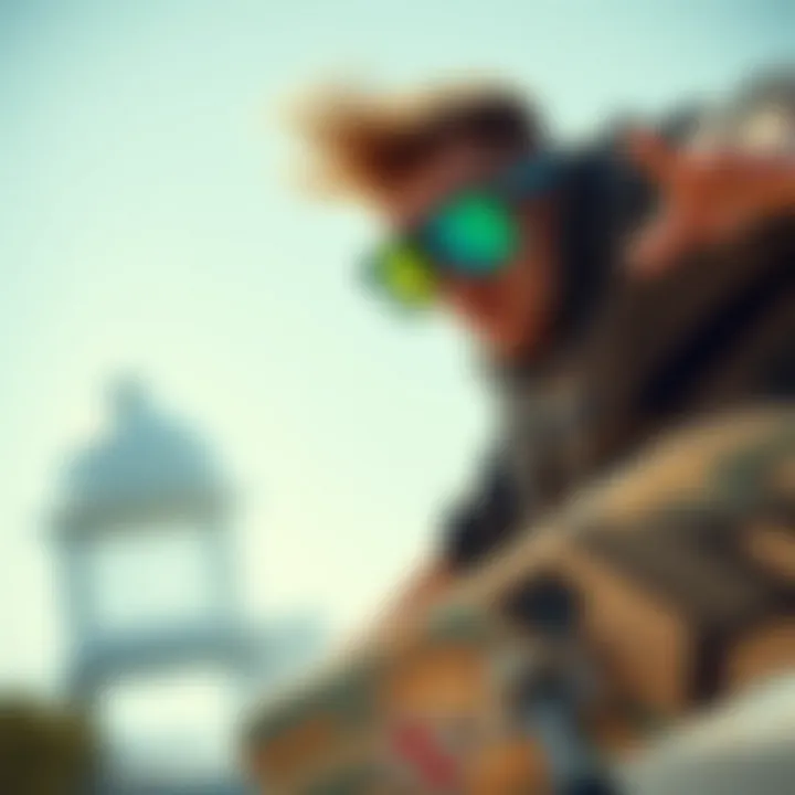 Skateboarder wearing Holbrook XL sunglasses in action