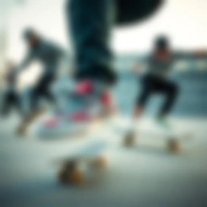 Skaters wearing HUF skate shoes demonstrating performance in action