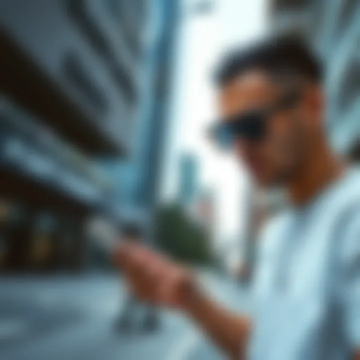 Everyday Usability of Advanced Surveillance Sunglasses User engaging with sunglasses in an urban environment