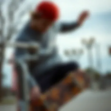 A skateboarder wearing a K-Swiss sweater while performing a trick, illustrating its functional aspect.