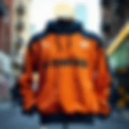 A K-Swiss sweater displayed against a vibrant urban backdrop, showcasing its design elements.