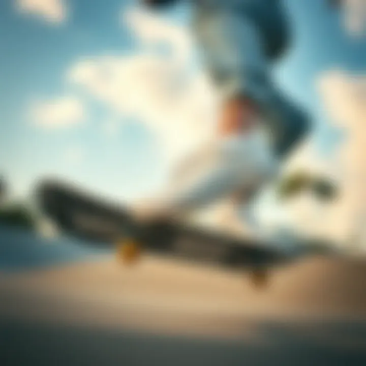 Skateboarding with Style: Ladies White Vans in Action Skateboarder wearing ladies white Vans performing a trick