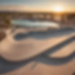 A panoramic view of Lake Havasu Skatepark showcasing its diverse terrain.