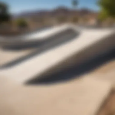 A close-up of the unique ramps and obstacles at Lake Havasu Skatepark, perfect for skill development