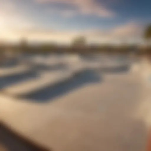 A stunning view of Lake Havasu Skatepark showcasing its vibrant design and skateboarders in action