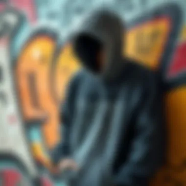 Stylish layered hoodie displayed against a graffiti backdrop