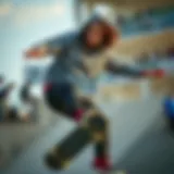 A skater performing tricks in a stylish layered hoodie