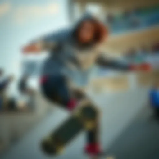 A skater performing tricks in a stylish layered hoodie