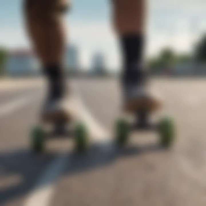 A rider showcasing different longboard wheels in action during various riding styles.