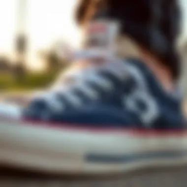 Close-up view of low top Chuck shoes showcasing unique design elements