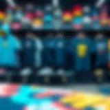 Vibrant display of skateboarding apparel