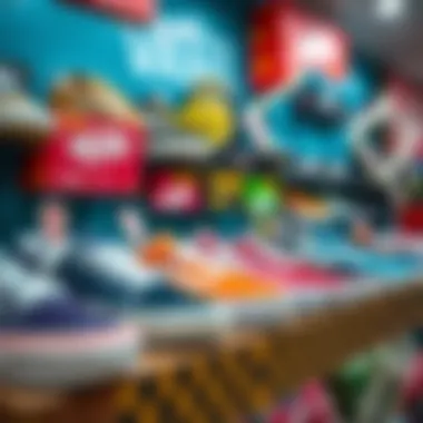 A vibrant display of Vans skateboard shoes and accessories.