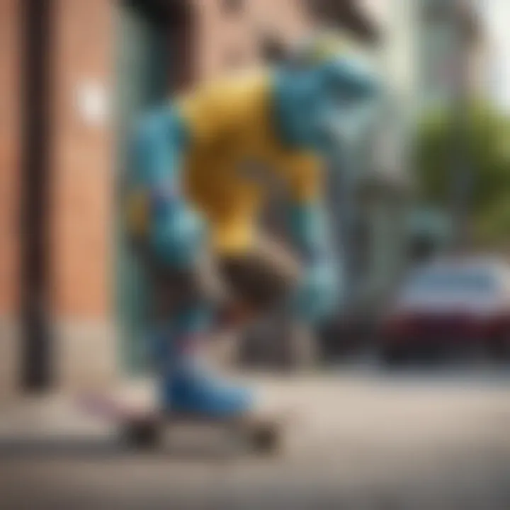 Skateboarder showcasing Monsters, Inc. stance socks in action.