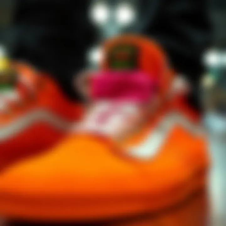 Design Features of Neon Orange Vans Close-up of neon orange Vans highlighting unique design features