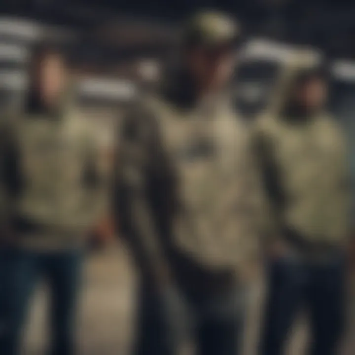 Group of individuals wearing Nike camo hoodies in a casual setting