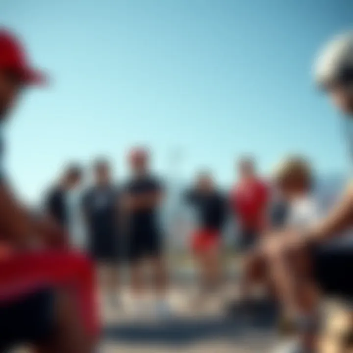 Group of skateboarders discussing style and comfort in Nike Essential Shorts