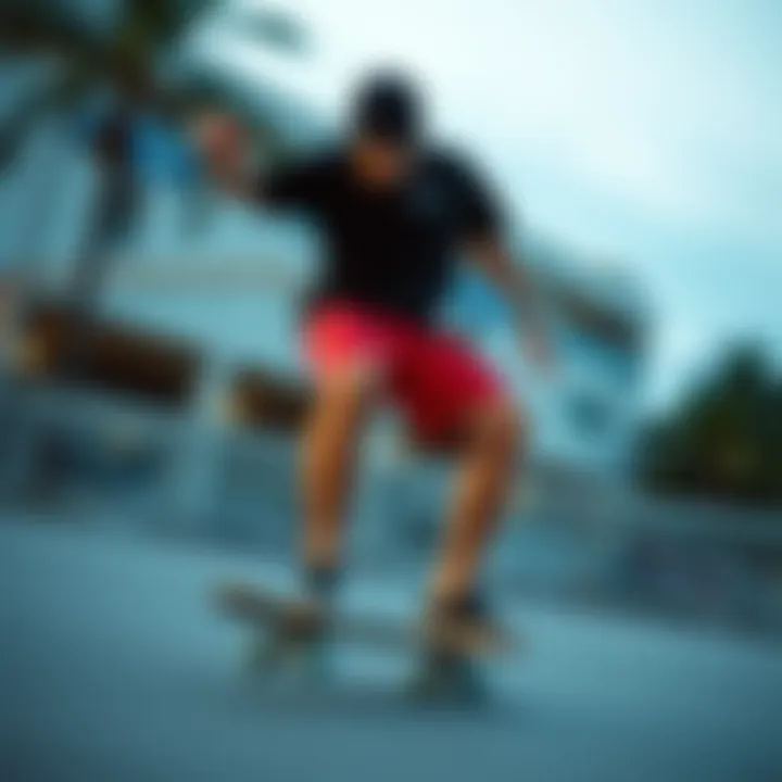 Skateboarder wearing Nike Essential Shorts in action