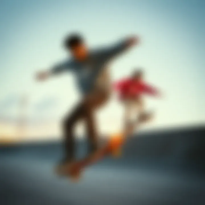 Skateboarding in Nike Essential Sweatshirt Dynamic action shot of skateboarders wearing the Nike Essential Sweatshirt