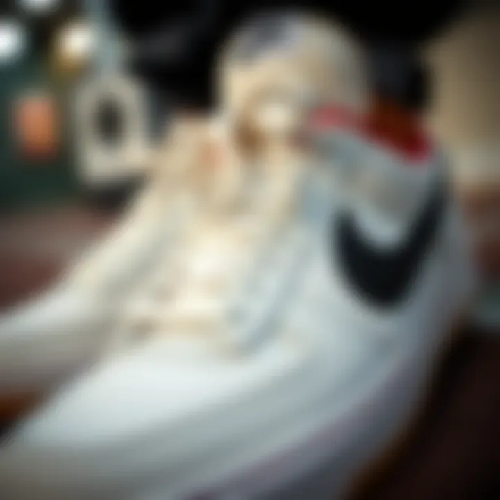 A close-up view of Nike footwear adorned with the Swoosh Black, illustrating its influence on skate fashion.