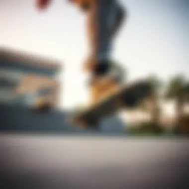 Performance of Nike SB 58 in Action Skateboarder performing tricks while wearing Nike SB 58 shoes