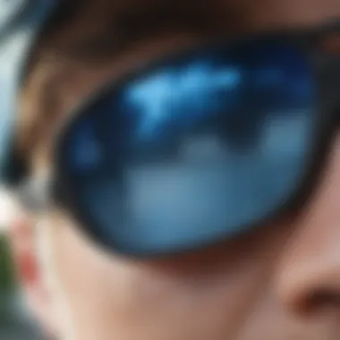 Close-up view of Oakley's blue lens showcasing its clarity and color enhancement