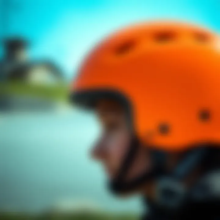 Close-up of safety features on an orange helmet