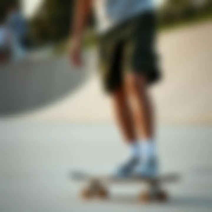 A skateboarder showing off a stylish outfit featuring oversized shorts