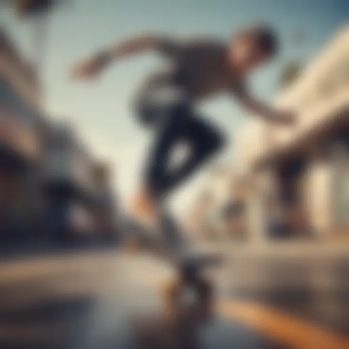 Skater performing tricks with a penny surf skate