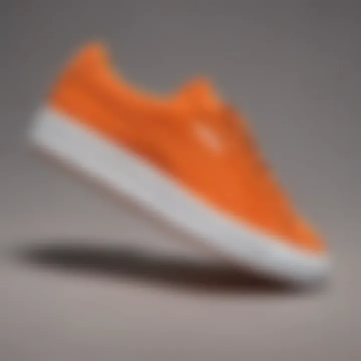 Close-up of the Puma Suede Classic Orange showcasing its unique design details