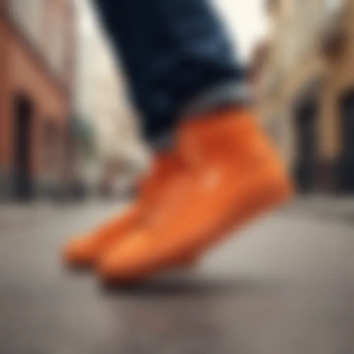 Skater performing tricks while wearing the Puma Suede Classic Orange