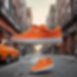 Vibrant Puma Suede Classic Orange footwear against an urban backdrop