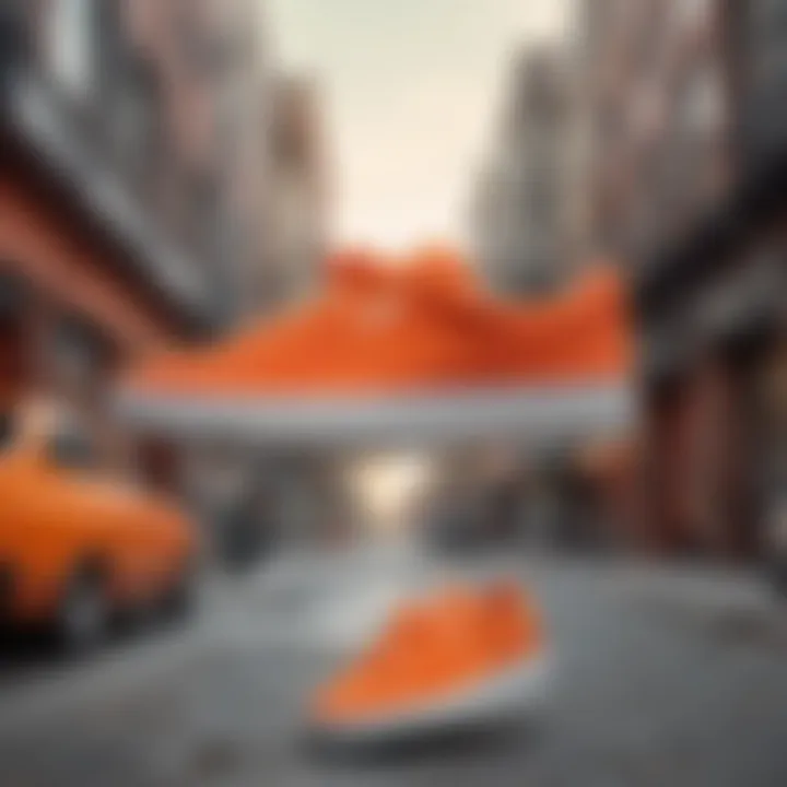 Vibrant Puma Suede Classic Orange footwear against an urban backdrop