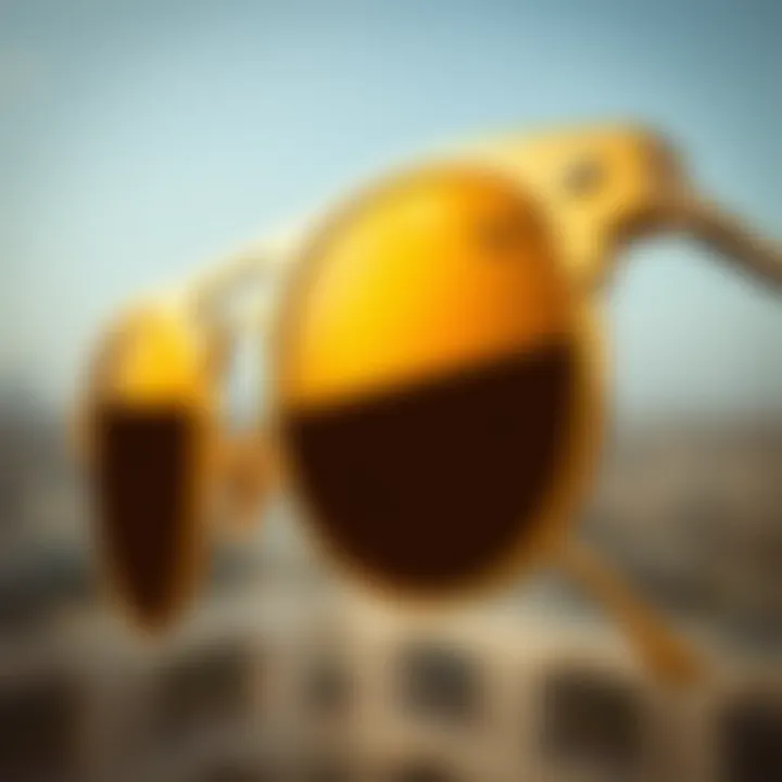 Close-up of Ray-Ban Nomad Legend Gold sunglasses showcasing lens detail