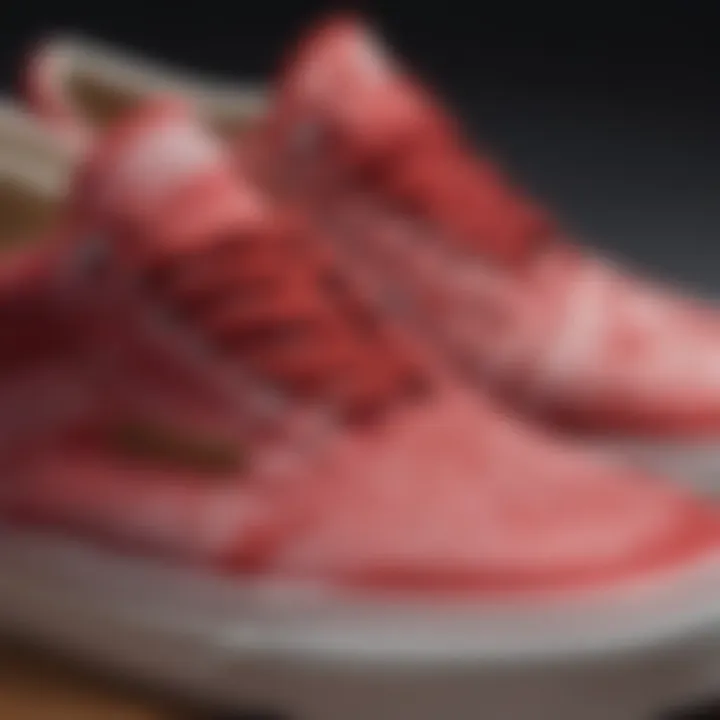 A close-up view of Red Bandana Vans highlighting the intricate patterns and textures.