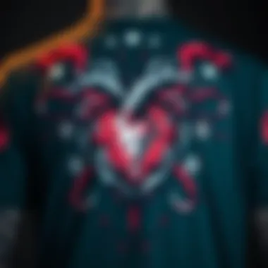 Intricate Graphics of the Broken Heart Shirt Close-up view of the Riot Society Broken Heart shirt design showcasing its intricate graphics.